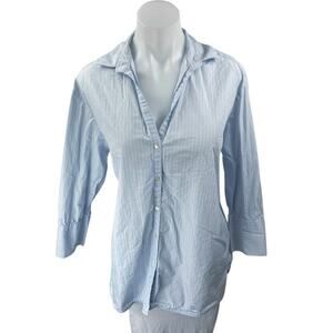 0039 Italy Women's Blue Striped Long Sleeve Button Down Shirt Blouse Top Size S